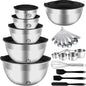 Mixing Bowls Set, 25PCS Stainless Steel Mixing Bowl with Lid Set, Large Nesting Bowls 7, 4.5, 3,2, 1.5QT, Measuring Cups and Spoons Baking Utensils Metal Bowl for Kitchen Prep