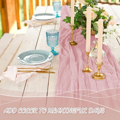2 Pack Cheesecloth Table Runner, 120 Inch Pink Table Runner - Image 5