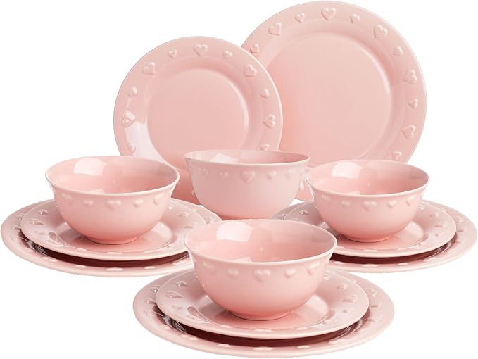 Paris Hilton 12-Piece Dinnerware Set, Embossed Hearts. Iconic Ceramic Stoneware by TheWorldofParisHilton