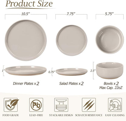 LIANYU Dinnerware Dishes Sets for 2, 6-Piece Stoneware Dinner Set, Ceramic - Image 3