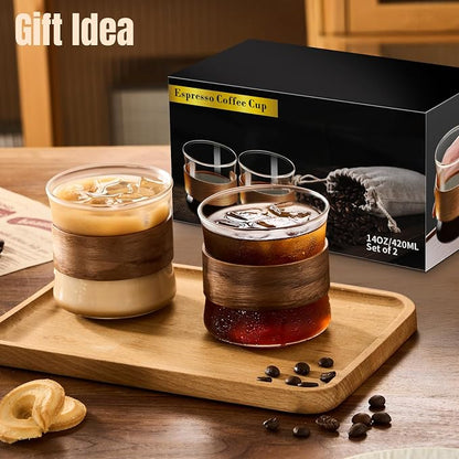 PARACITY Espresso Cups Set of 2, 14 oz Borosilicate Glass, Wooden Rings | Clear - Image 6