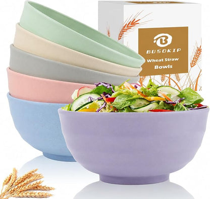 Large Soup Bowls 60oz, Unbreakable & Stackable Wheat Straw Bowls Sets of 6 by BUSOKIP