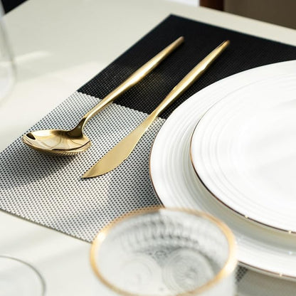 Placemats Set of 6 Vinyl/Plastic Woven Place Mats for Kitchen Table Indoor/Outdoor Washable Placemat Wipeable Dining Table Mats (Grey Grid,6)