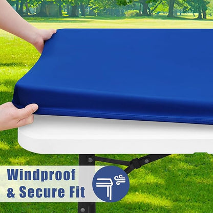 Spandex Picnic Table Cloth 2 Pack, Elastic Fitted Tablecloths for Square Tables, Stretch Washable Patio Table Cover for Outdoor, Camping, Banquet and Parties (Blue, 34"x34")