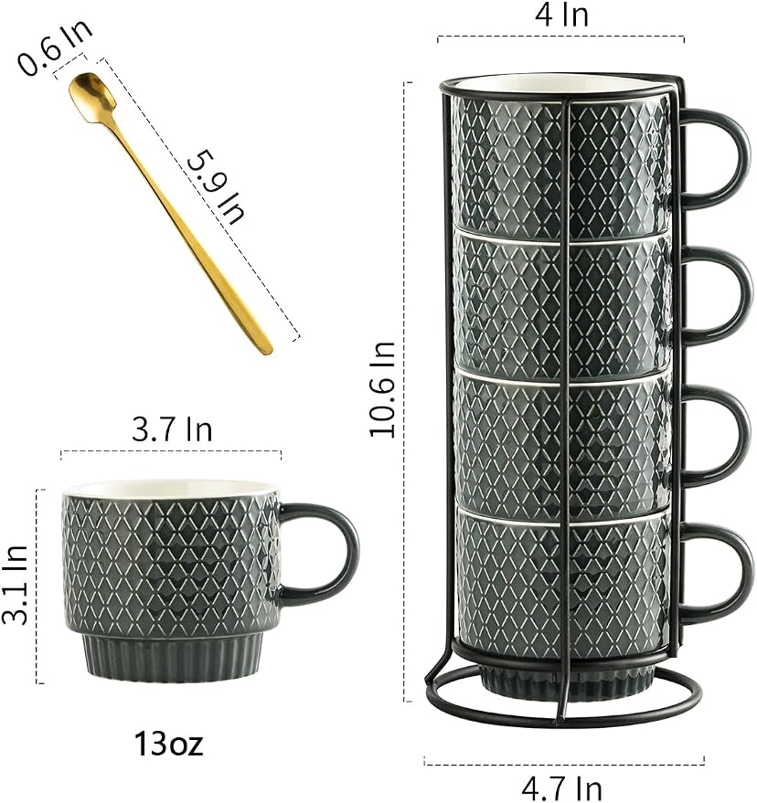 Gomakren Coffee Mugs Set of 4, 13oz Stackable Coffee Cup - Image 4