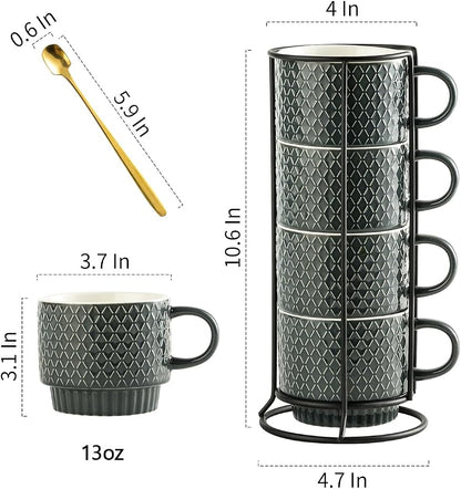 Gomakren Coffee Mugs Set of 4, 13oz Stackable Coffee Cup - Image 4