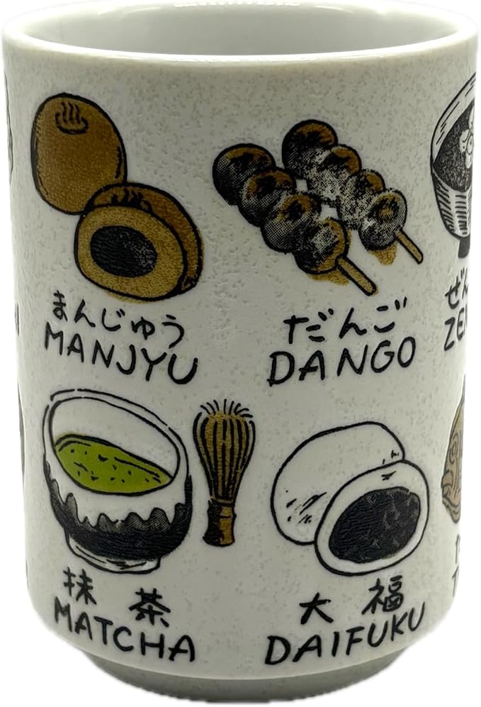 野口熊太郎茶園 Japanese Tea Cup, Sushi Yunomi, 9.1Fl oz, Mino Ware, Printed Wagashi - Image 2