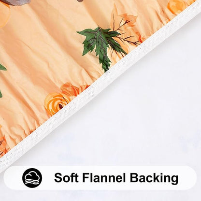 Smiry Plastic Thanksgiving Tablecloth, Pumpkin Wipeable Flannel Backed Vinyl Tablecloths for 8 Foot Tables, Waterproof Elastic Fitted Table Covers for Autumn Harvest, Parties (Orange, 30x96 Inches)
