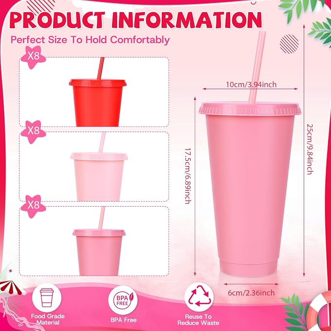 24 Pack Plastic Tumblers with Lids and Straws, Reusable Cups with Lids Plastic - Image 2