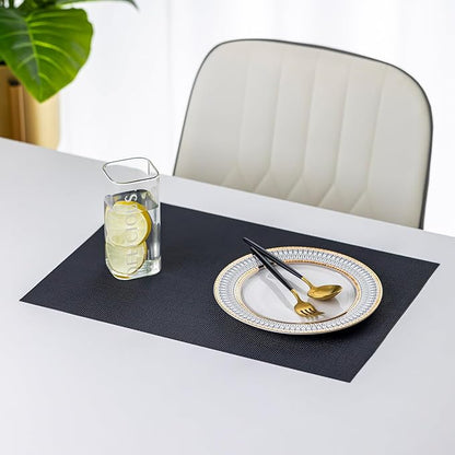 LEXMORE Placemats Set of 8 Vinyl/Plastic Woven Place Mats for Kitchen Table Indoor/Outdoor Washable Placemat Wipeable Dining Table Mats(Black)