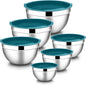 E-far Mixing Bowls with Lids, 12-Piece Stainless Steel Salad Bowls Metal Nesting Bowls for Baking Cooking and Prepping, Airtight Lids & Stackable Design, Size 7, 4.5, 3, 1.5, 1.2, 0.7 QT (Blue)