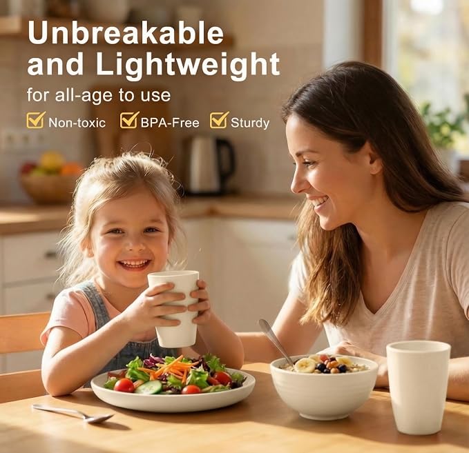 Dishes Set for 8, Wheat Straw Dinnerware Sets 40 Piece, Unbreakable Bowls and - Image 5