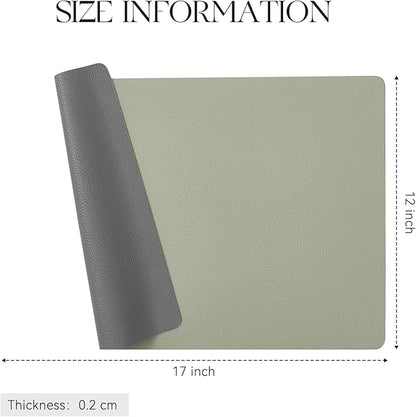 MOSAYT Vinyl Placemats Set of 8, Heat Resistant Place Mats 100% Waterproof Washable & Wipeable Faux Leather Reversible Table Mats for Kitchen Dining Party Outdoor, 12" x 17", Light Grey/Sage Green