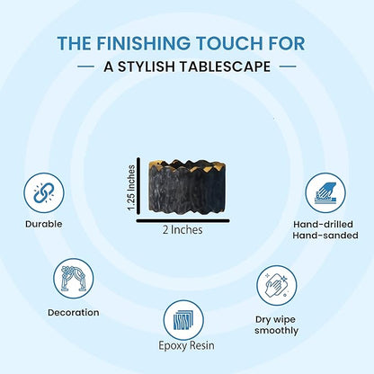 CLEENTABLE Epoxy Resin Napkin Holders for Cloth Napkins - 6 Pcs Elegant Napkin Holders for Dining Table Decor, Parties, Weddings & Holidays - Modern Tabletop Accessory (Black Gold)