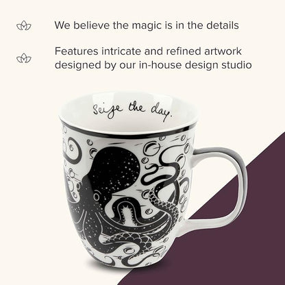 Karma Gifts 14 oz Black and White Boho Mug Octopus - Image 4