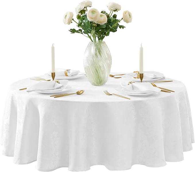 Newbridge Barcelona Luxury Damask Fabric Tablecloth, 90” Round, 100% Polyester by HomeBargainsPlus