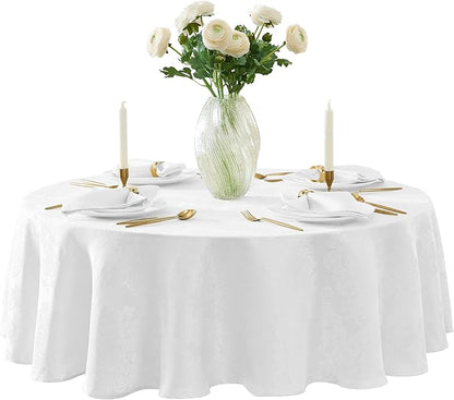 Newbridge Barcelona Luxury Damask Fabric Tablecloth, 90” Round, 100% Polyester by HomeBargainsPlus