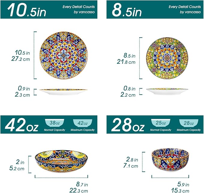 vancasso 24 Pieces Dinnerware Sets, Plates and Bowls Set, Porcelain Dishes Set - Image 2