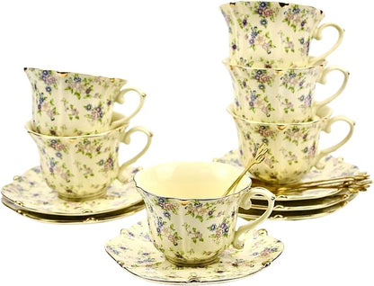 TATSUMI Country Roses 18 Peices Bone China Tea Cup And Saucer Set, English by TATSUMI