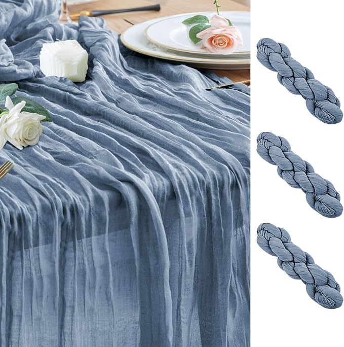 Cheesecloth Table Runner Dusty Blue 10FT Boho Gauze, 3 Pack | 120 Inch Cheese by Wokceer