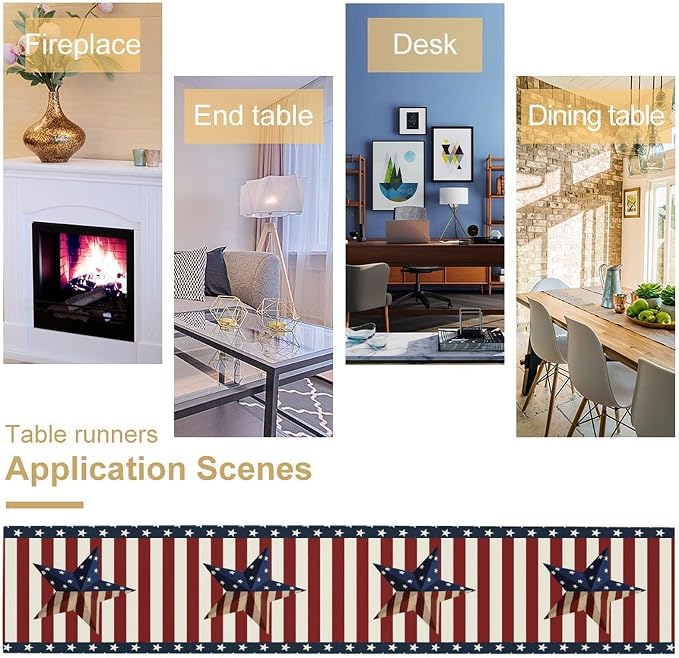 4th of July Table Runner, Patriotic Independence Day American Stars Stripes - Image 5