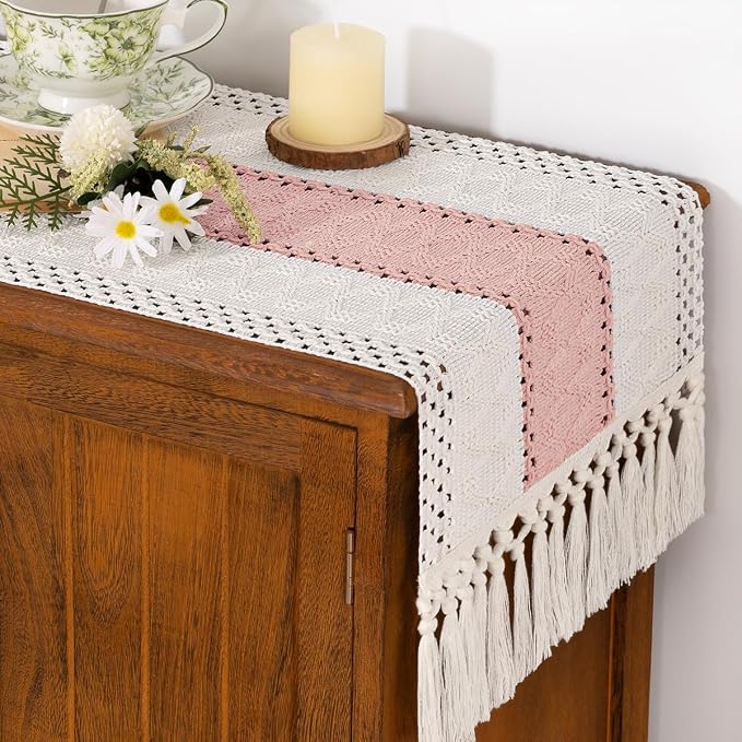 Boho Table Runner Summer Farmhouse Rustic Dining Dresser Scarf Home Decor | - Image 2