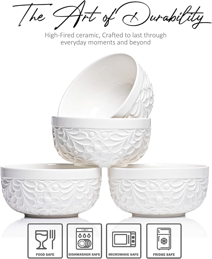 25DOL 32 oz Ceramic Bowls Set of 4 – Large Embossed Soup & Ramen Bowls - Image 4