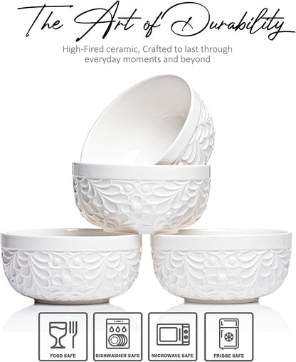25DOL 32 oz Ceramic Bowls Set of 4 – Large Embossed Soup & Ramen Bowls - Image 4