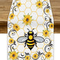 Bee Sunflower Table Runner, Farmhouse Orange Honeycomb Vintage Spring Summer by JanJCurt