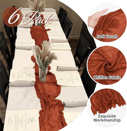 6 Pack Terracotta Cheesecloth Table Runner 20 x 120 Inch Gauze Table Runner - Image 3