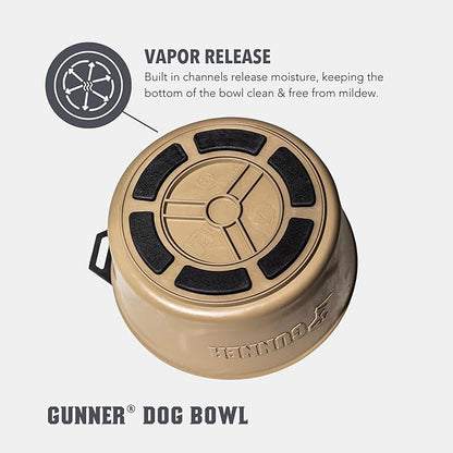 GUNNER Dog Bowl with Spill-Proof Travel Lid- K9 Companion Food & Water Bowl, Lightweight Rust-Proof & Shock Resistant Stackable, Leak Resistant Nesting Lid, (Tan)