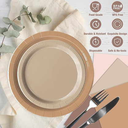 Oigco 60 PCS Brown Paper Plates Boho Baby Shower Decorations Gradient Brown - Image 4