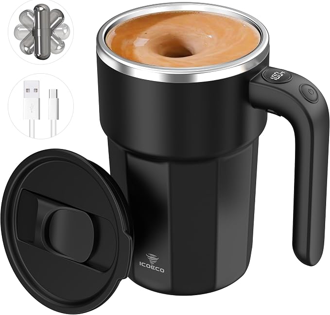 Self Stirring Coffee Mug, 12oz Rechargeable Magnetic Mixing Cup by ICOECOSmartDrinkware