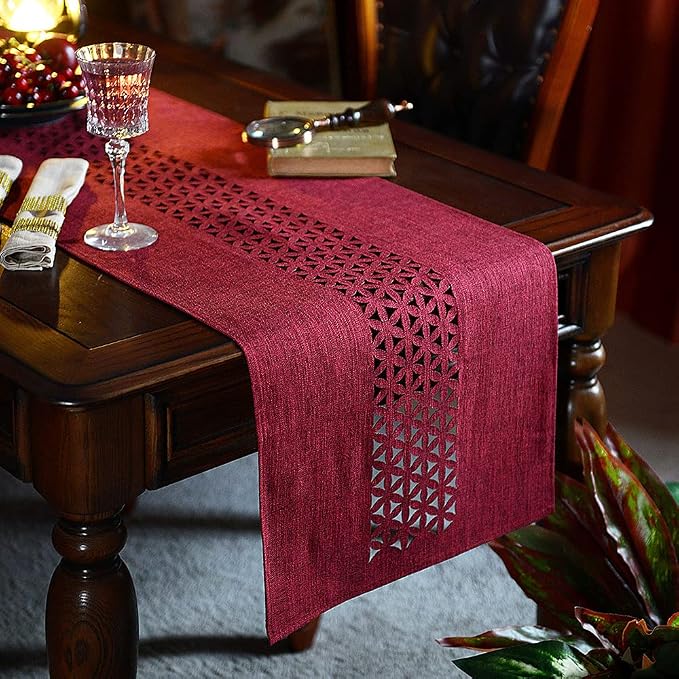 ARTABLE Burgundy Rectangle Fabric Table Runner Finished Edge 16 x 104 Inch | by ARTABLE