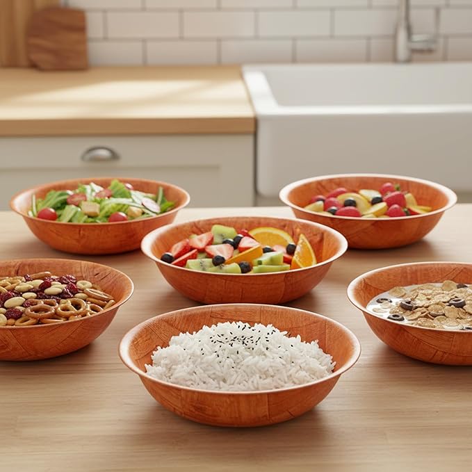 8-inch Wooden Serving Bowl, Set Of 6 | Round | Stackable | EZ To Wash | Great For Salads, Fruits, Snacks, And More [6PK]