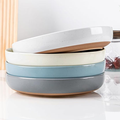AmorArc 8.75'' Large Ceramic Pasta Bowls, 36oz Handpainted Stoneware Bowls Set of 4, Microwave&Dishwasher Safe Bowls with Rustic Terracotta Underside for Pasta Salad, Multi-Color
