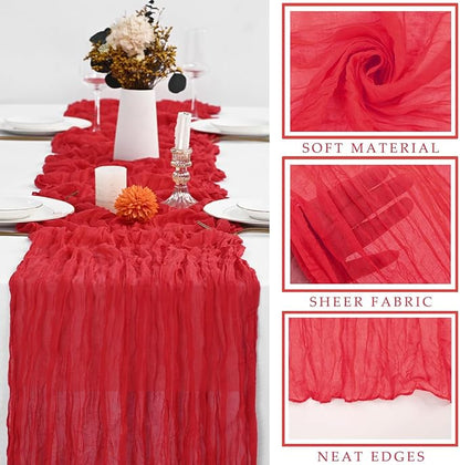 Red 6 Pieces 35 x 120 Inches Long Cheesecloth Table Runner Gauze Fabric 10Ft - Image 2