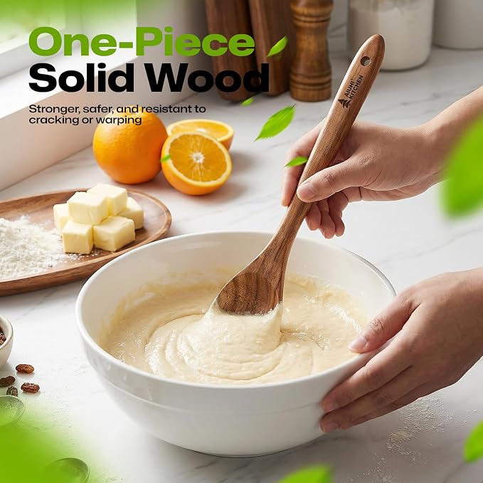 Wooden Salad Spoon Fork, 2-in-1 Teak Wood Cooking Utensil, Long Handle - Image 7