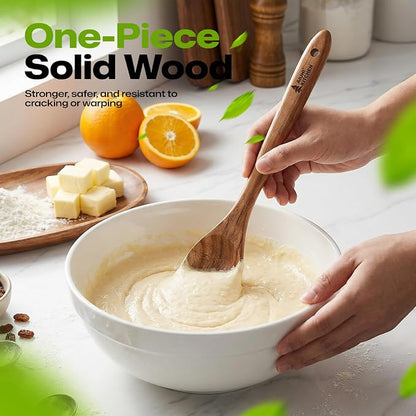 Wooden Salad Spoon Fork, 2-in-1 Teak Wood Cooking Utensil, Long Handle - Image 7