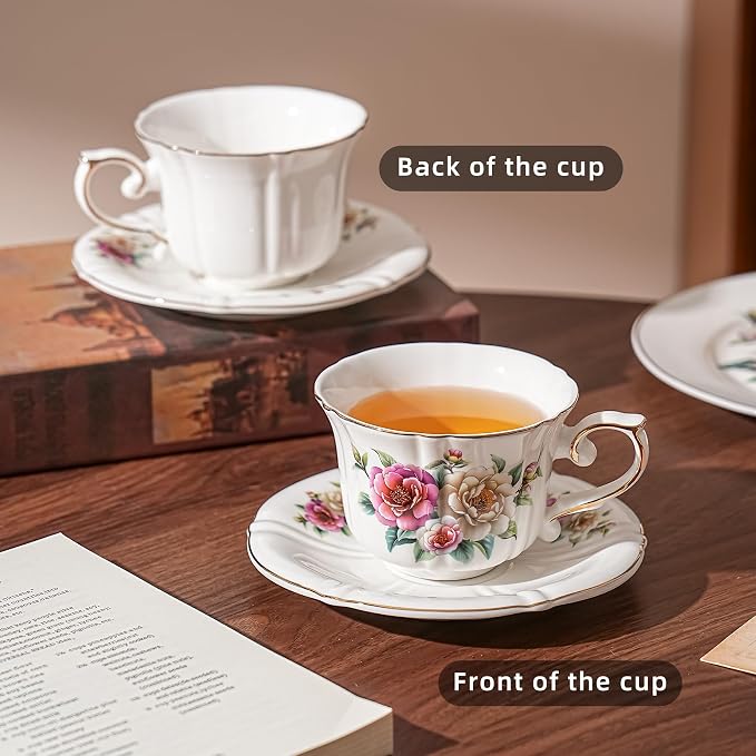 Ceramic Floral Cups with Saucers，7 oz Espresso Cups - Image 6