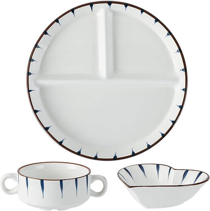 8" Dinner Plate Set, 3-Piece, Compartmentalized Ceramic Plates for Breakfast, Salad, Portion Control and Weight Loss