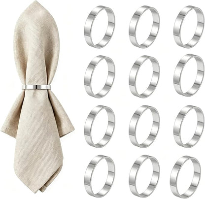 12Pcs Simple Silver Round Napkin Rings, Metal Decorative Table Napkin Holders by SHUOGUO