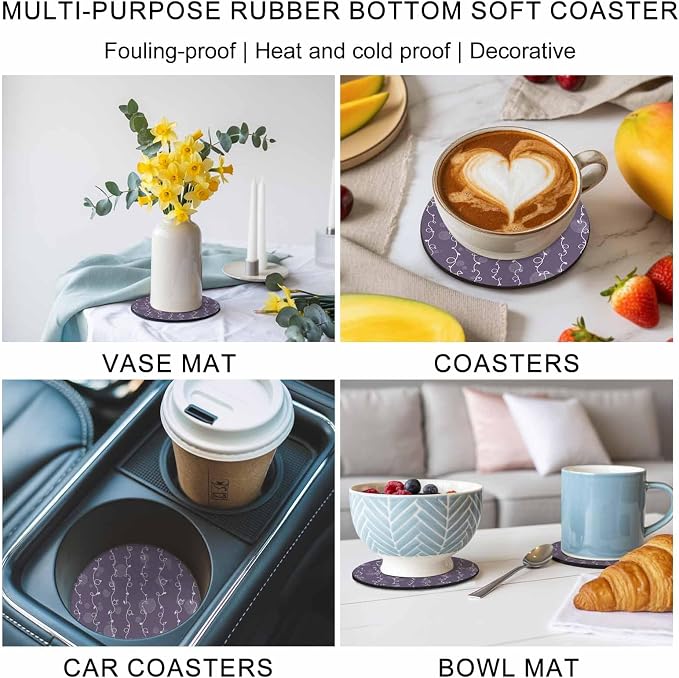 Vintage Lines Coasters Set of 4, Non-Slip Cup Coaster Mat - Image 6