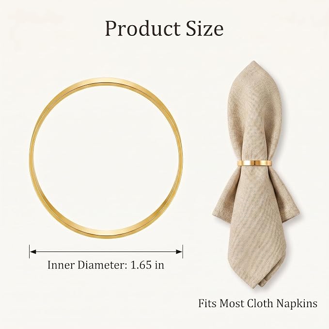 Gold Napkin Rings Set of 12, Metal Holders - Image 2