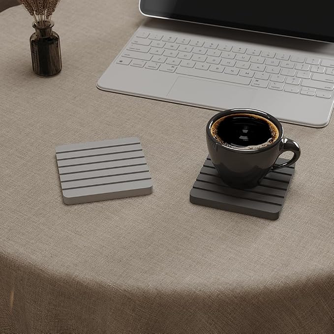 Water Absorbent Diatomite Set of 2 Coaster Coasters Rectangle Grooved Design - Image 3