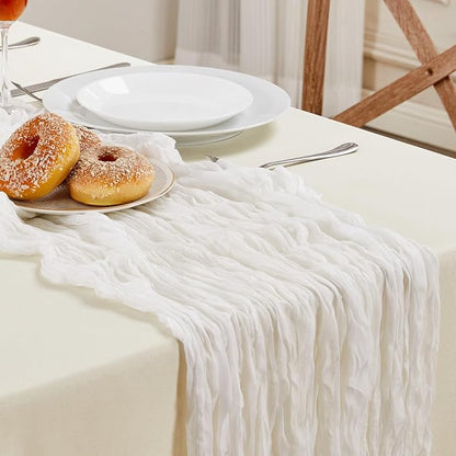 AGIRL White Cheesecloth Table Runner 10FT Fall Boho Wedding Home Decor | by AGIRL