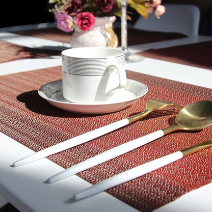 Table Mats for Dinner Washable Easy to Clean PVC Placemat for Kitchen Table Heat-resistand Woven Vinyl Placemats (4, Red)