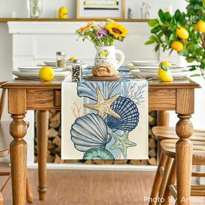 Artoid Mode Sea Shell Starfish Summer Table Runner, Spring Ocean Kitchen Dining - Image 2