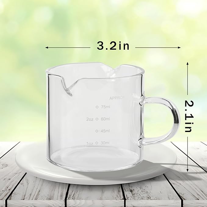Espresso Double Spout Glass Coffee Cups - 75ML/2.5OZ Clear Borosilicate Glass - Image 2