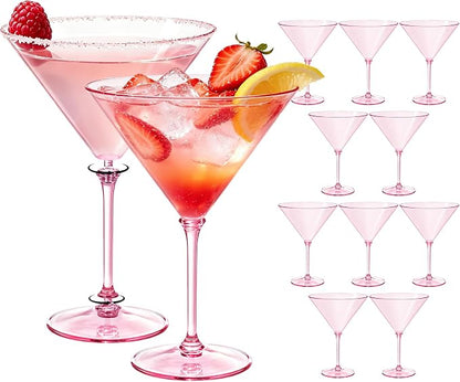 Plastic Martini Glasses Set of 12, 9 oz Pink Cocktail Cups | Unbreakable by Unknown
